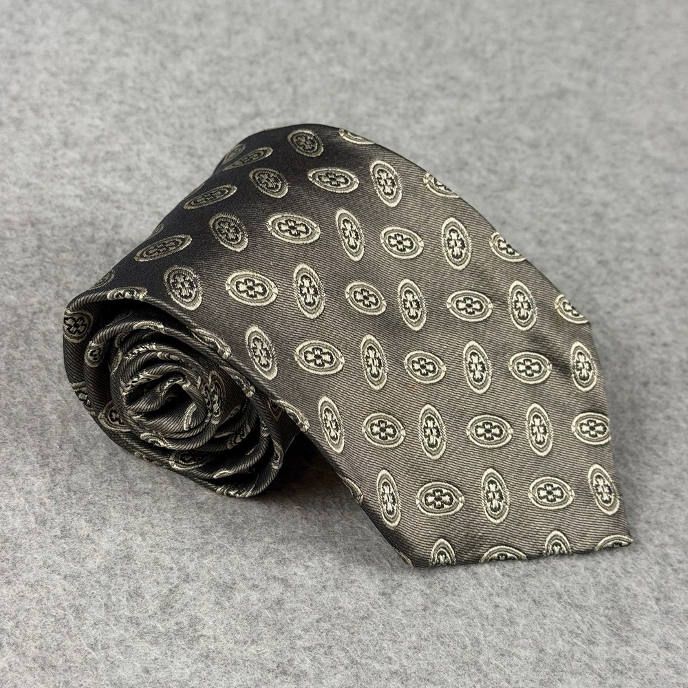 Vintage Gianfranco Ferre Gray Silk Medallion Tie Italy Mantero 57x3.5 NOTE